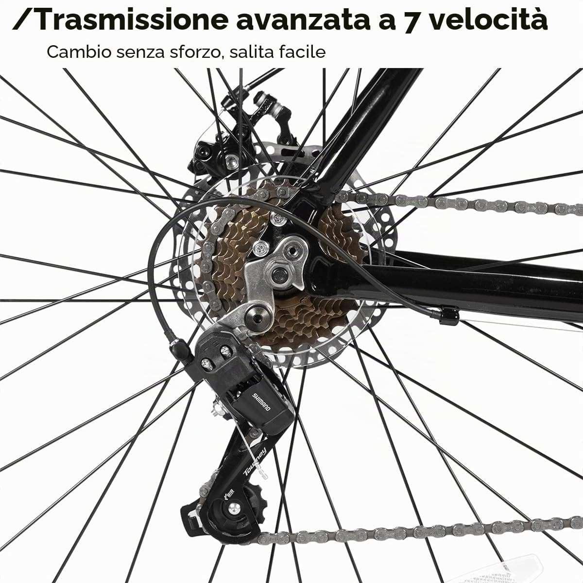 HILAND Bicicletta da Corsa 28 Pollici 700C, Bici da Città in Alluminio con Cambio a 7 Velocità e Freni a Disco, Bicicletta Urbana Confortevole per Uomo e Donna, Nera