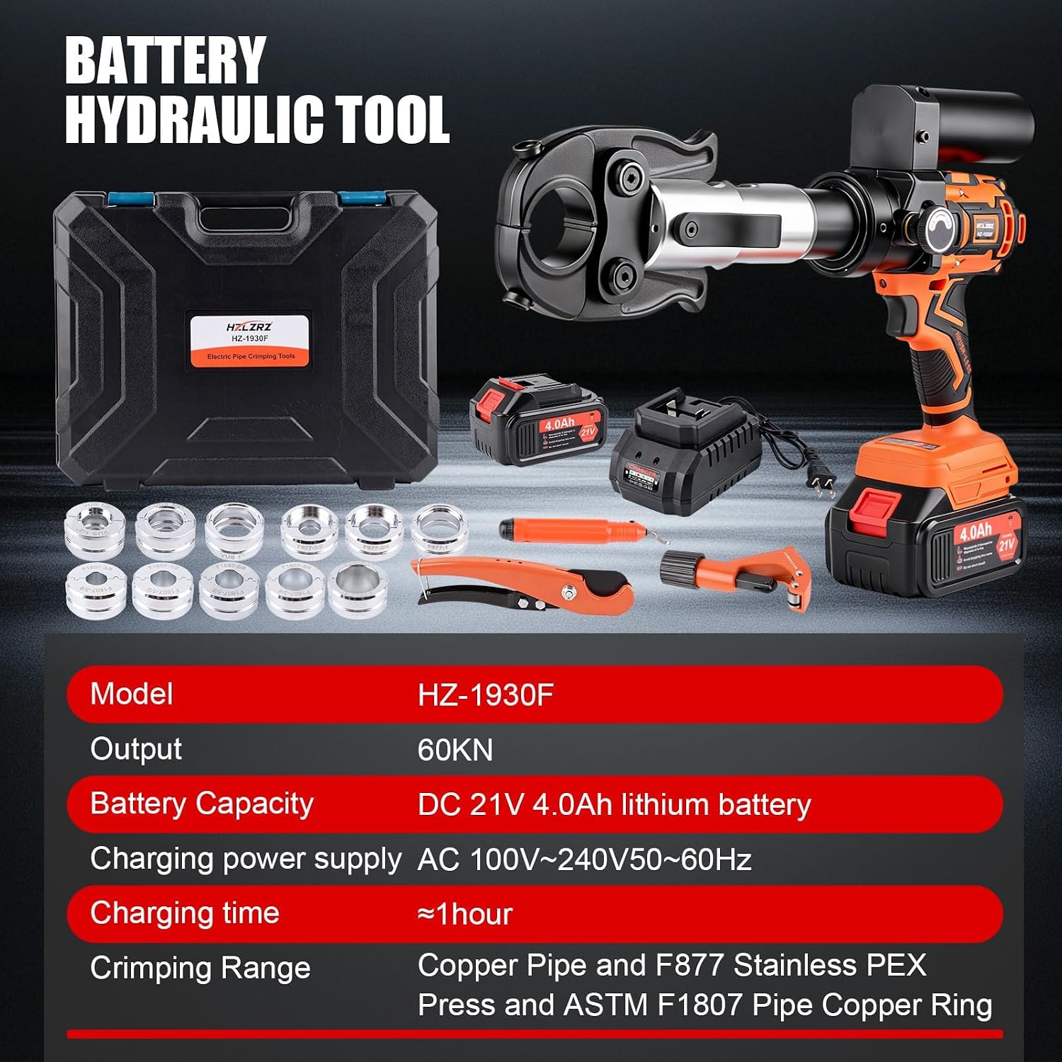 HZLZRZ 21V Brushless Motor Pro Press Tool for Copper & PEX Pipes Cordless Plumbing Press Tool Kit w/ 1/2, 3/4, 1 Copper & 3/8–1 ASTM F1807 PEX Dies | F877 Stainless Sleeves | For Professional Plumbers‼️missing items‼️