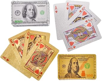 Rhode Island Novelty Gold and Silver Foil $100 Bill Playing Cards, One Piece per Order