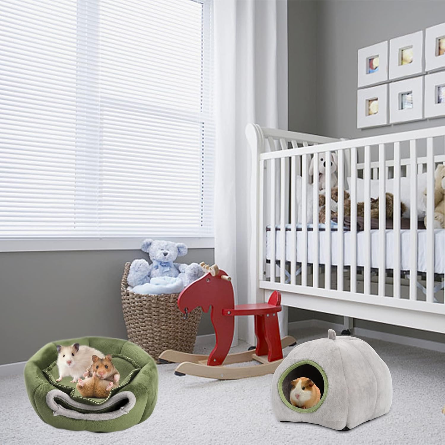 Yesland 2 Pack Guinea Pig Bed - Washable Guinea Pig Hideout Cozy Small Animal Bed Cage Accessories - Foldable Short Plush Hamster Cave for Chinchilla, Hamsters, Hedgehog, Dwarf Rabbits - Grey, Green : Pet Supplies