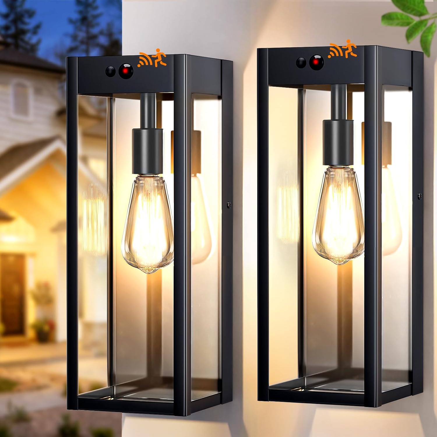16" Large Solar Wall Lights Outdoor 2-Pack, Motion Sensor Dusk to Dawn Solar Porch Lights Outdoor, Waterproof Solar Exterior Sconce for House Garage Front Door, Outside Coach Lanterns Wall Mount