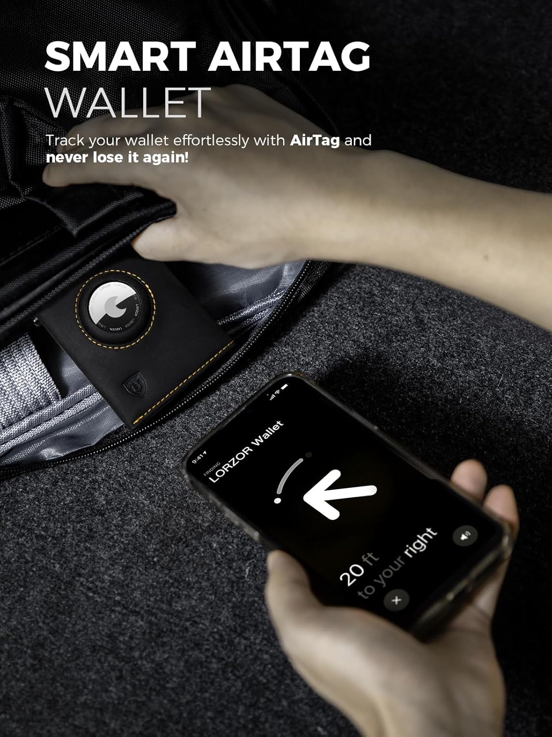 LORZOR AirTag Wallet - Full Grain Leather, Mens Minimalist Wallet with Apple Air Tag Holder, Slim Smart Pop up Card Case, ID Window, RFID Blocking, Front Pocket (AirTag Not Included) - Image 6