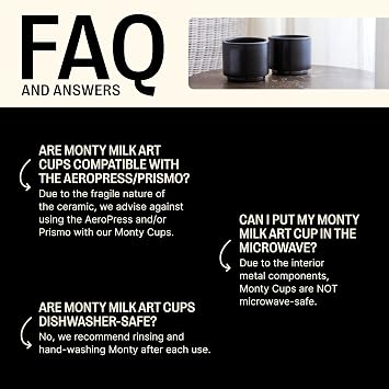 Fellow Monty Milk Art Espresso Cups - Small Double Wall Ceramic Demitasse, Matte Black with Graphite Base, 3 oz Cup (Set of 2)