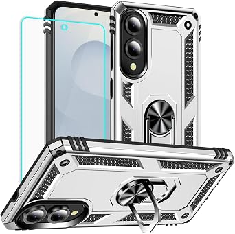 for Samsung Galaxy S25 Edge Case Galaxy S25 Edge with Screen Protector - Military Grade Protective Cases with Finger Ring Holder Kickstand for Samsung S25 EdgeSilvery