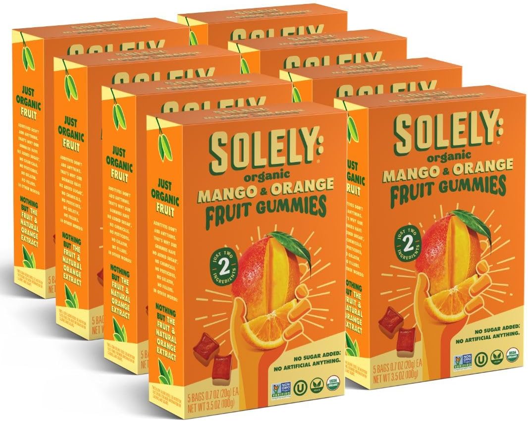 Organic Mango & Orange Whole Fruit Gummies (Pack of 8 Boxes, 5 Bags per Box) - Real Fresh Fruit - Healthy Snacks for Adults & Kids - Non GMO, Vegan Snacks, Shelf Stable - 40 Bags (3.5 oz)