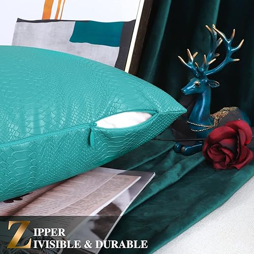 Miniatura 36 de BRAWARM Fundas de almohada de piel sintética de 16 x 16 pulgadas, paquete de 2 fundas de almohada de cuero plateado, almohadas decorativas de piel