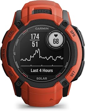 Garmin Instinct 2X Solar, Rugged Outdoor Smartwatch, 50mm, Flame Red | Solar Charged, Built-In Flashlight,Mutli-Band Frequency Support, ABC Sensors, Tracback Routing, Reference Points