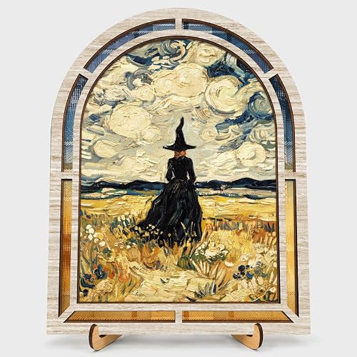 KRNVAFJG Halloween Vintage Beach Witch Retro Fabric Texture Wall Art