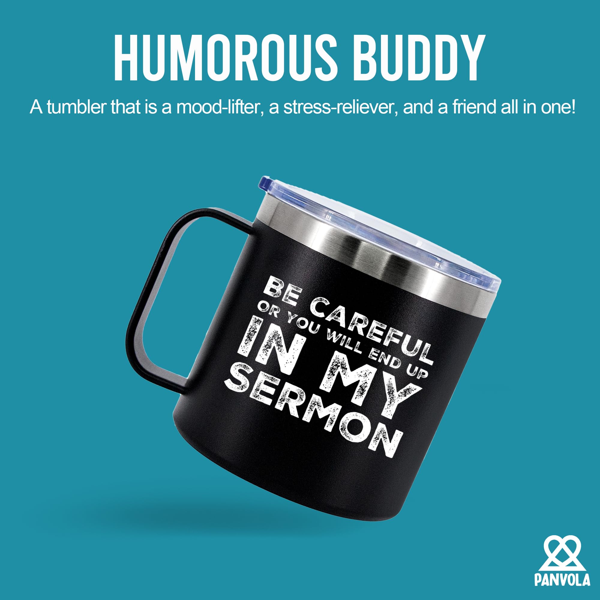 Panvola Be Careful Or You'll End Up In My Sermon Insulated Coffee Mug 14oz With Handle And Lid Pastor Gifts Minister Sarcastic 304 Stainless Steel Vacuum Insulated Tumbler Camping Travel Cup