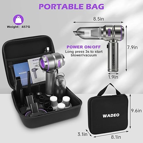 Miniatura 4 de WADEO Aspiradora de mano inalámbrica, 4 en 1 21000 PA sin escobillas para automóvil y 210000 rpm, soplador de aire de batería de 7500 mAh,