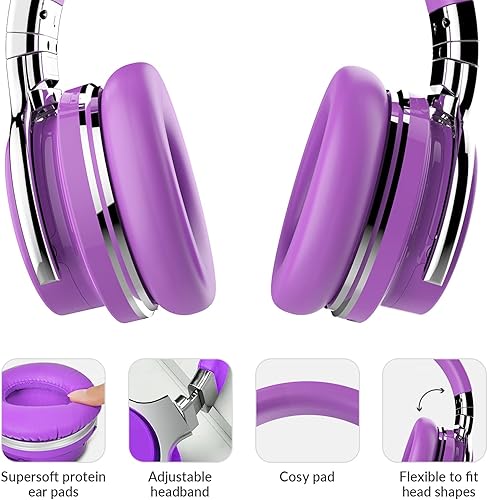 Miniatura 8 de Silensys E7 Auriculares Bluetooth con cancelación activa de ruido con micrófono, graves profundos, inalámbricos, sobre la oreja, cómodas