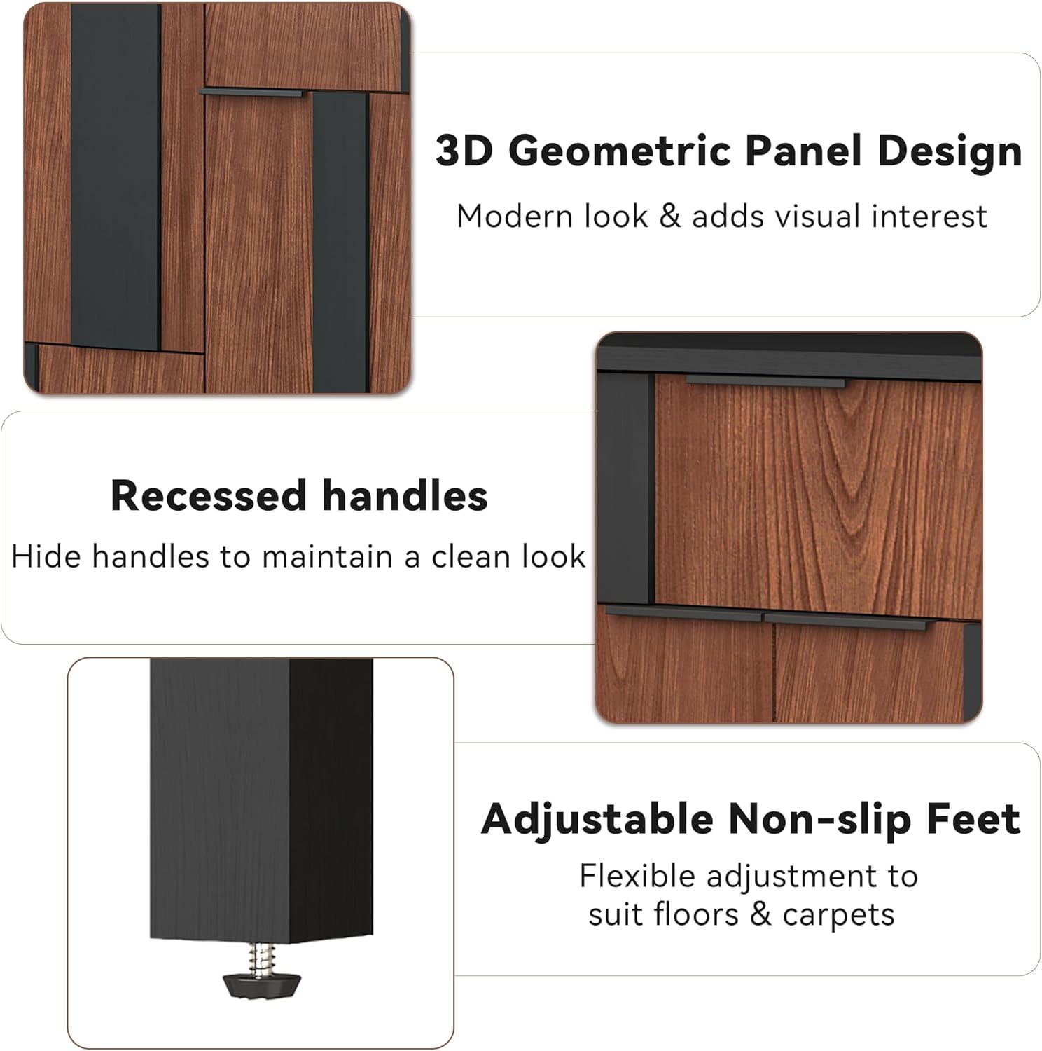 Modern Sideboard Cabinet with 3D Geometric Doors, 54 inch TV Cabinet with 4 Door and 3 Drawers, Buffet Storage Credenza for Living Room, Dining Room, Entryway (Walnut)