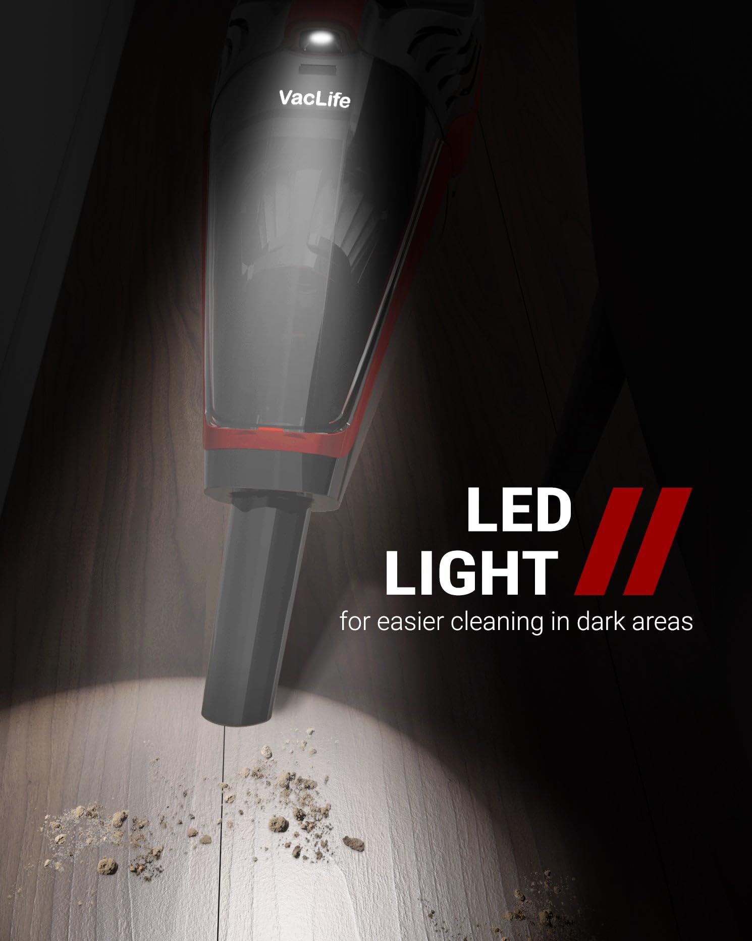 VacLife Handheld Vacuum for Pet Hair - Car Vacuum Cordless Rechargeable, Well-Equipped Hand Held Vacuum with Reusable Filter & LED Light, Powerful Stair Vacuum with Motorized Brush, Red&Black (VL726)