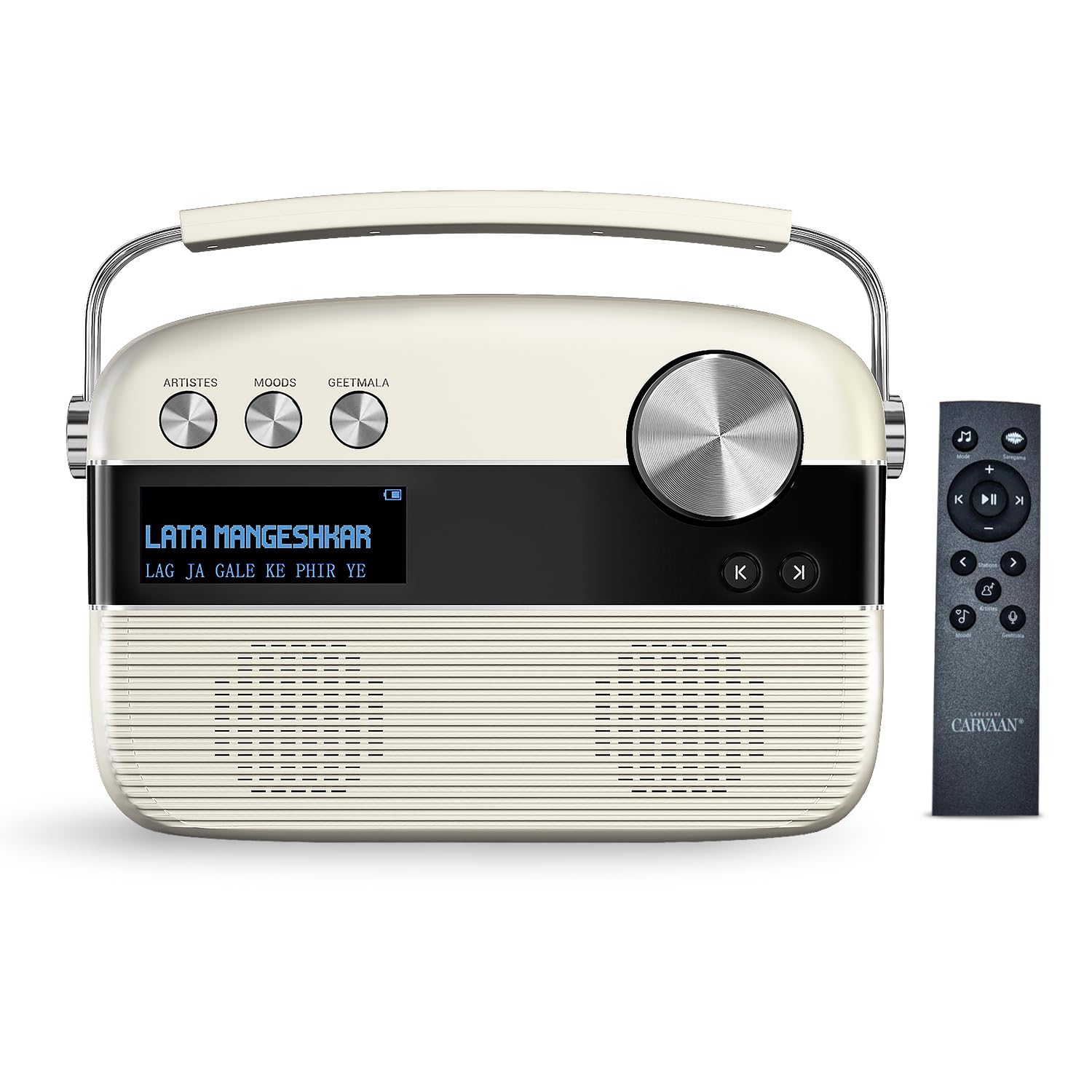 Saregama Carvaan Hindi - Portable Music Player with 5000 Preloaded Songs, FM/BT/AUX (Porcelain White) — Amazon image 8