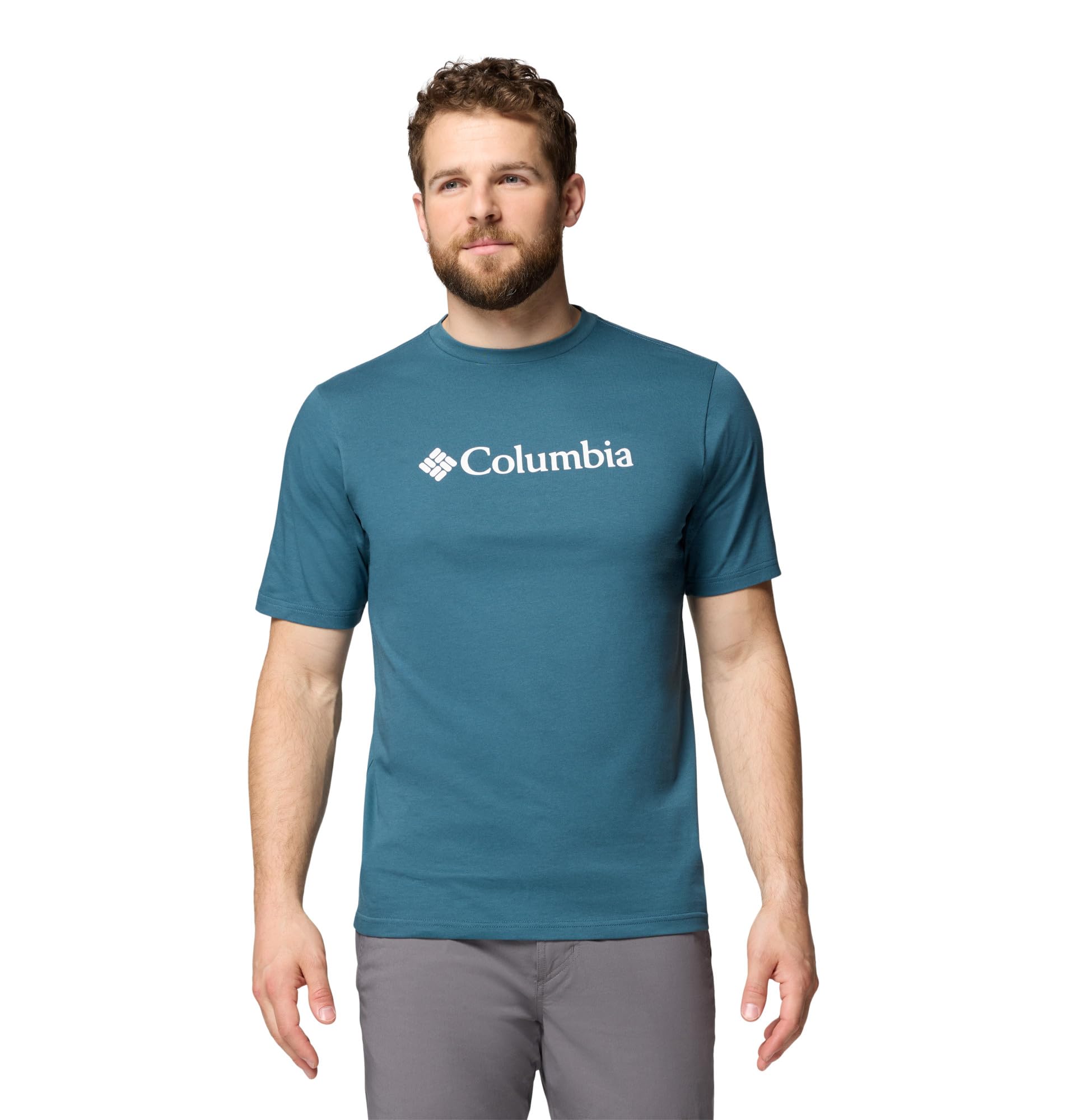Columbia Men's CSC Basic Logo Short Sleeve, Short Sleeve T-Shirt, Everblue/Gem Columbia 9In, Small