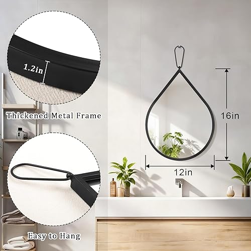 Miniatura 36 de Pequeños espejos de pared decorativos con forma de lágrima blanca, espejos de pared ovalados irregulares para sala de estar, baño, dormitorio, Blanco