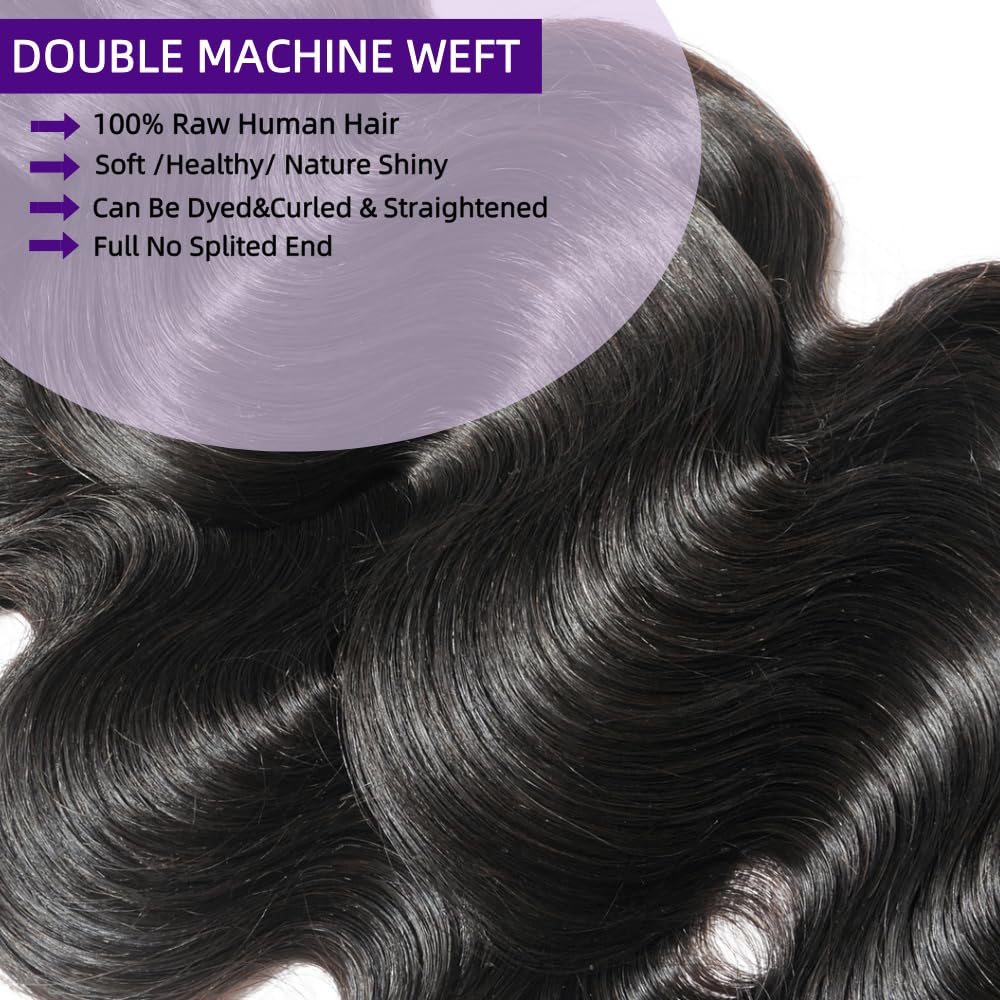 12A Human Hair Bundles 20 Inch Body Wave Bundles Human Hair 100% Unprocessed Brazilian Virgin Weave 1 Bundle for Women Natural Black Wavy Human Hair Extensions