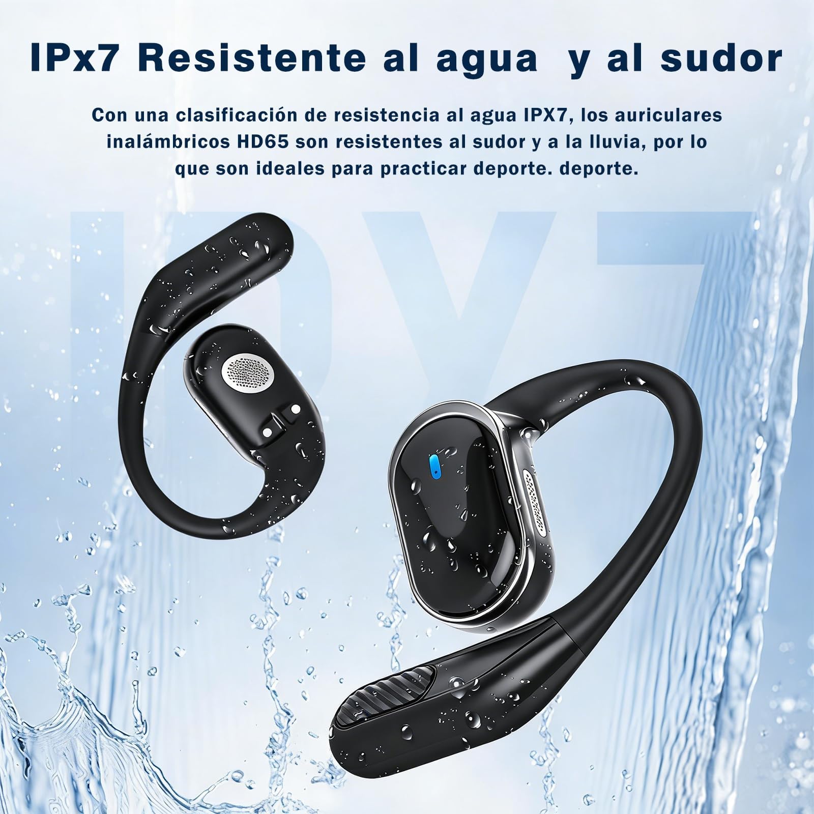 Auriculares inalámbricos de oído abierto con Bluetooth 5.4, 50 horas de autonomía, sonido estéreo y cancelación de ruido ENC; auriculares resistentes al agua (IPX7) con gancho ergonómico para deporte