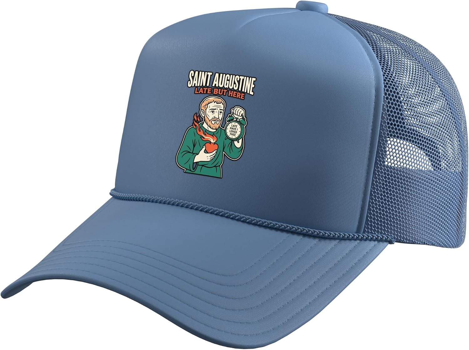 Saint Augustine Alarm Clock Flaming Heart Catholic Trucker Hat with Adjustable Mesh Back
