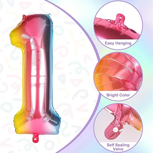 Miniatura 3 de RUBFAC Globo grande de 40 pulgadas con degradado arcoíris número 8, globos de helio de Mylar de 0 a 9 dígitos enormes para decoraciones de fiesta de