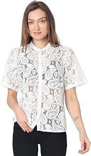 VERO MODA Mandarin Collar Sheer Cotton Top