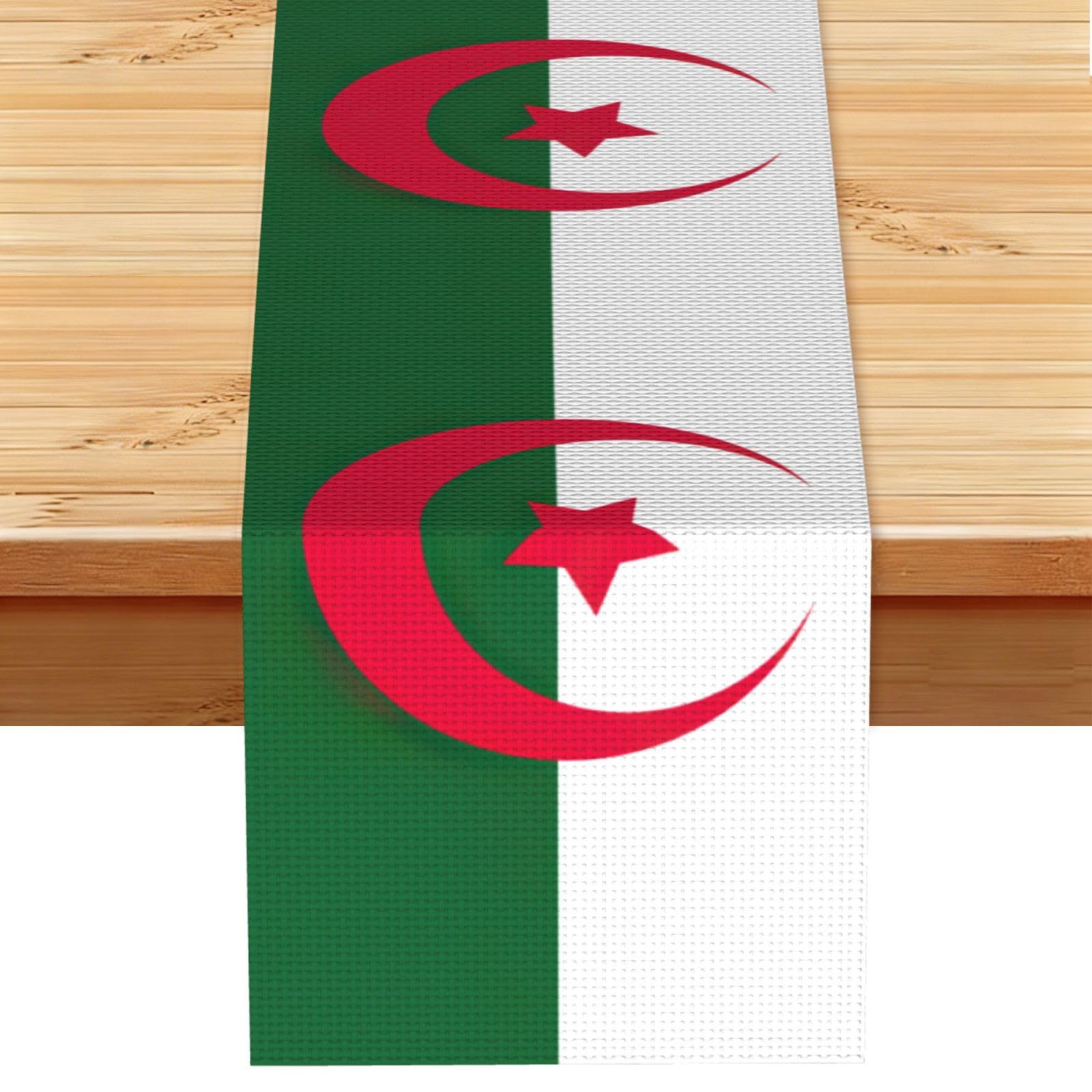 Flag of Algeria Printed Table Runner 13 x 72, Wrinkle Resistant Decor for Dining Table Coffee Table Fireplace