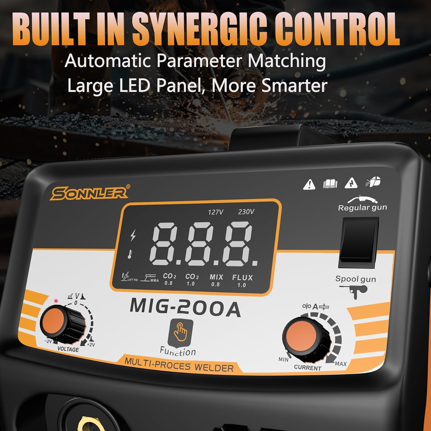 Aluminum 200A MIG Welder, 8 in 1 Gas MIG/MAG/Gasless Flux Core MIG/Lift TIG/Stick/Spot Welding/Spool Gun Multi Process Welding Machine with LED Digital Display, Dual Voltage 110V/220V MIG200A