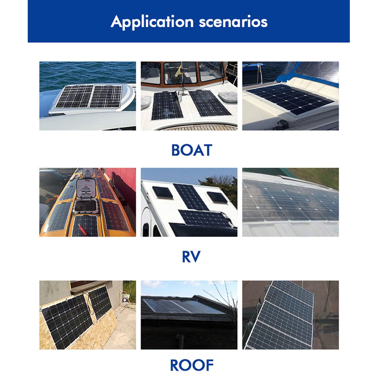 Solarny panel fotowoltaiczny, 100 W, monokrystaliczny, 18 V, do przyczepy kempingowej, łodzi, kempingu, przyczepy, energooszczędne, półelastyczne rozwiązanie solarne (bez wariantów kolorystycznych