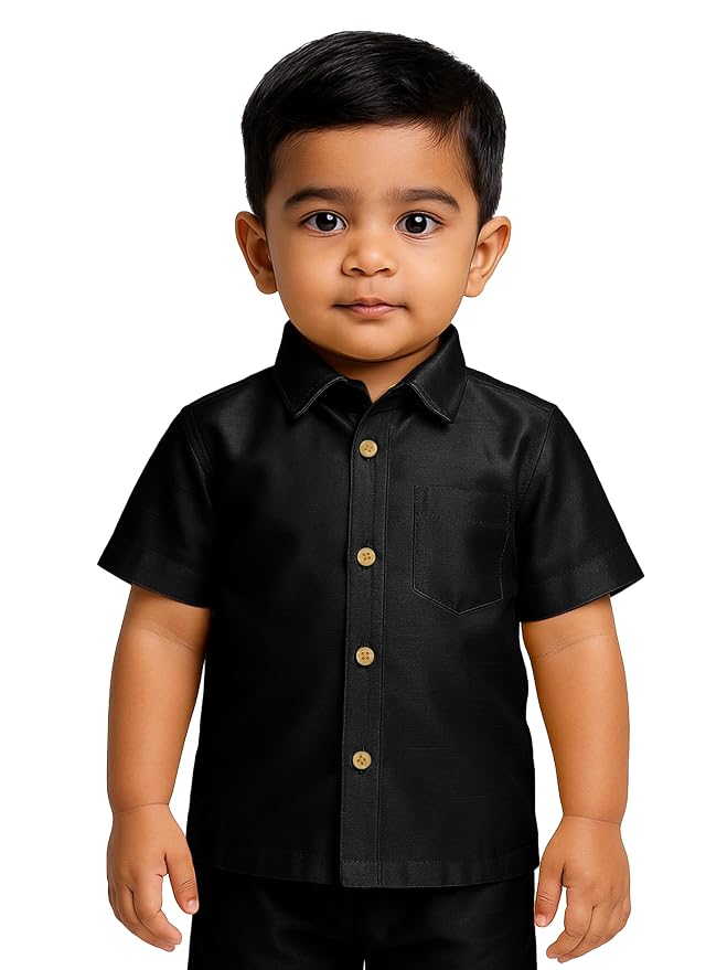JBN Creation Boys Cotton Silk Ethnic Shirt For Kids (Color: Black)