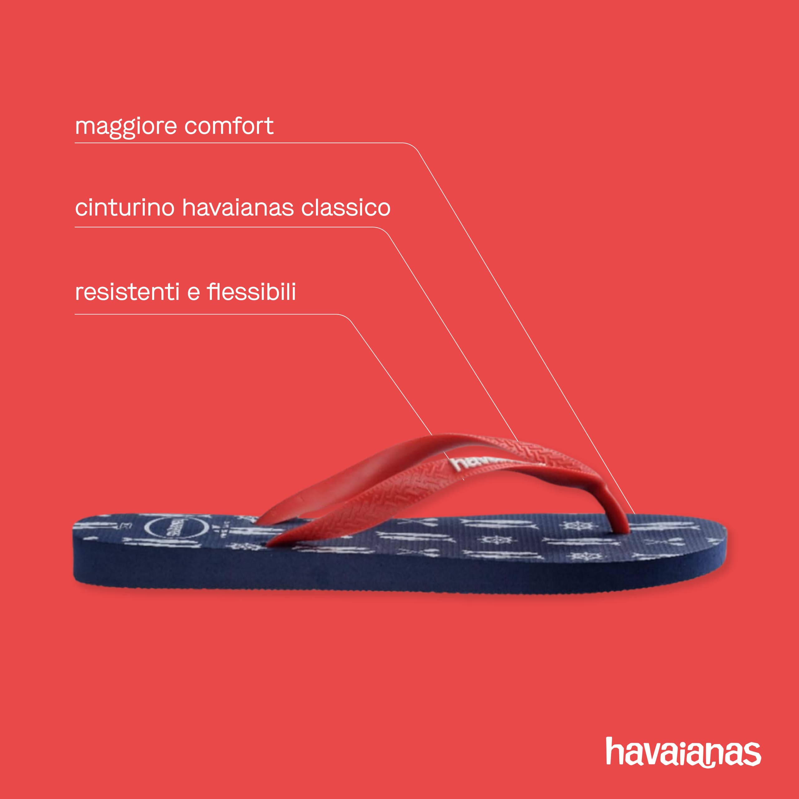 Havaianas - Top Nautical, Infradito Da Uomo Comode, Leggere E Versatili, Design Alla Marinara, Cinturini Larghe, Uomo