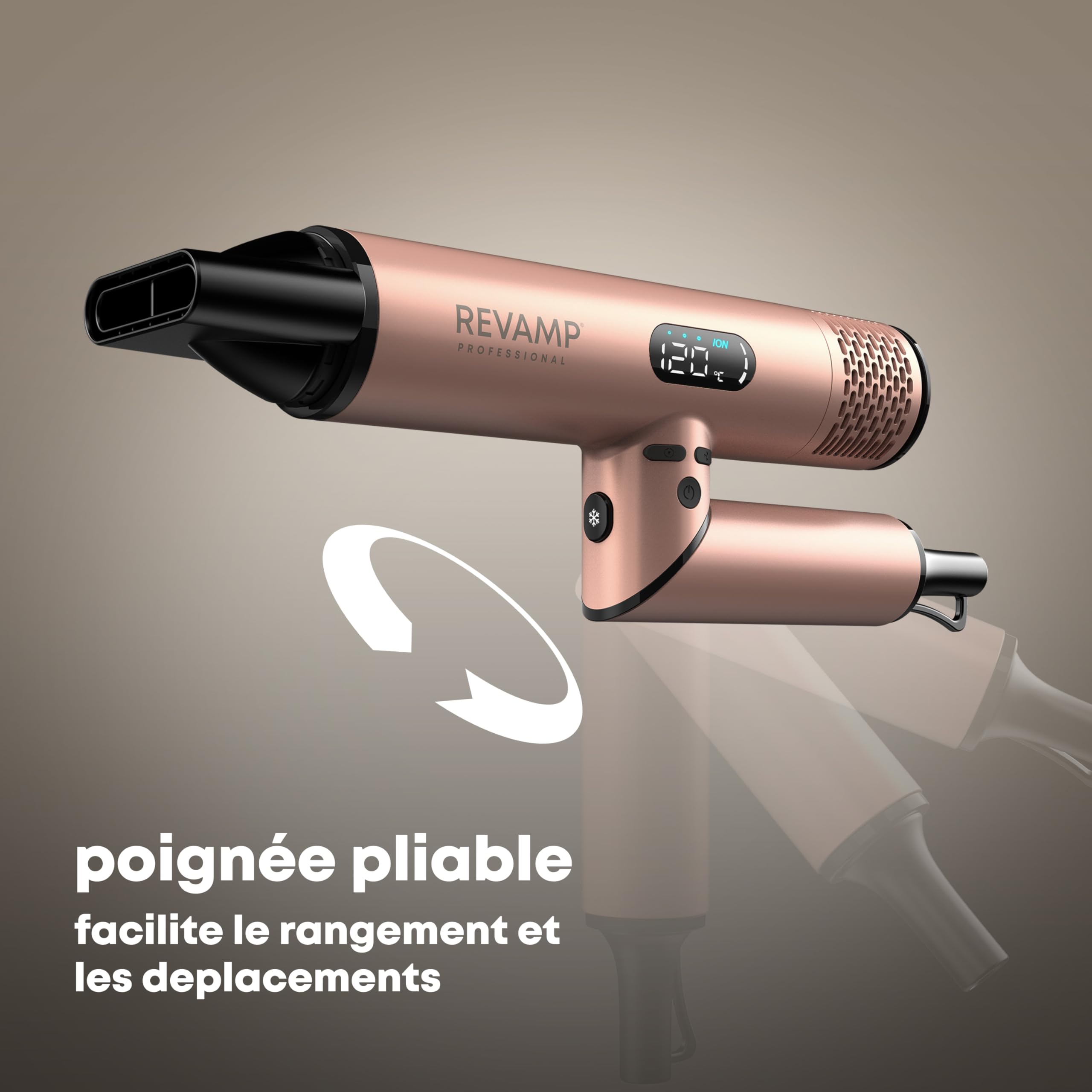 REVAMP Dynamic Radiance X Shine Seche Cheveux Ionique Professionnel - Moteur Digital Intelligent pour un Séchage Rapide, Sèche-Cheveux Diffuseur, Léger, Portable - 3 Accessoires Magnétiques