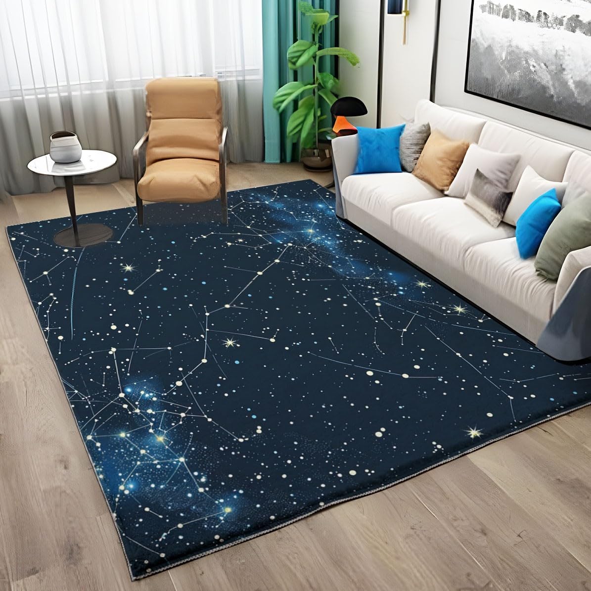Tapis antidérapant 120 x 170 cm Runner à Poils Courts Galaxie Constellation pour Salon, Bleu Marine Tapis rectangulaire Doux pour Chambre - décoration Maison Runner Lavable Couloir