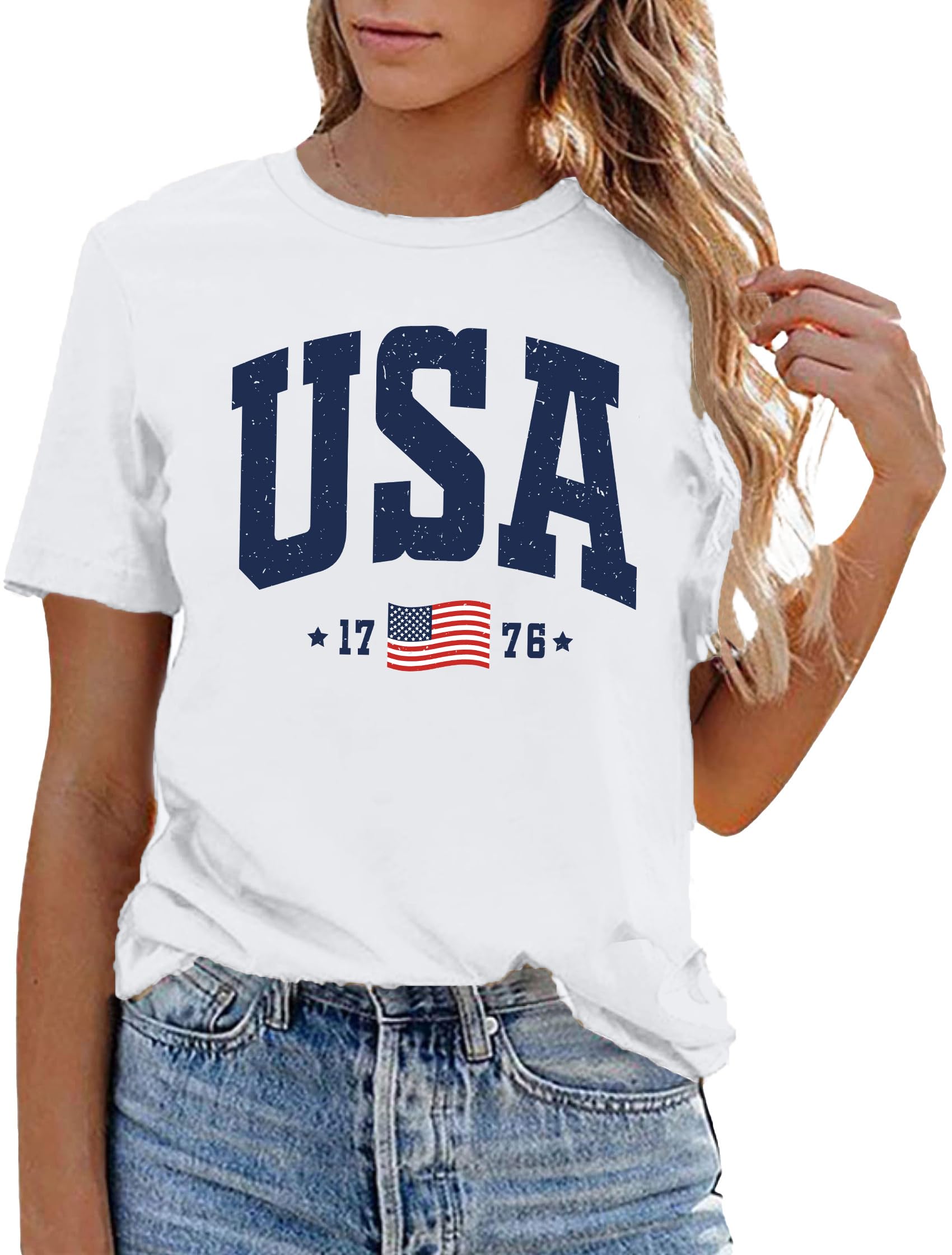 USA Flag Tee Shirt Women 4th of July Gift T Shirt Casual Short Sleeve American Proud T-Shirt Tops