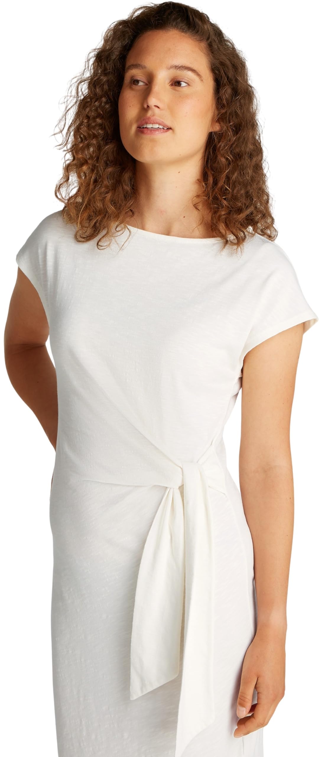Tommy Hilfiger Donna Abito Knot Midi con Scollo a Barca