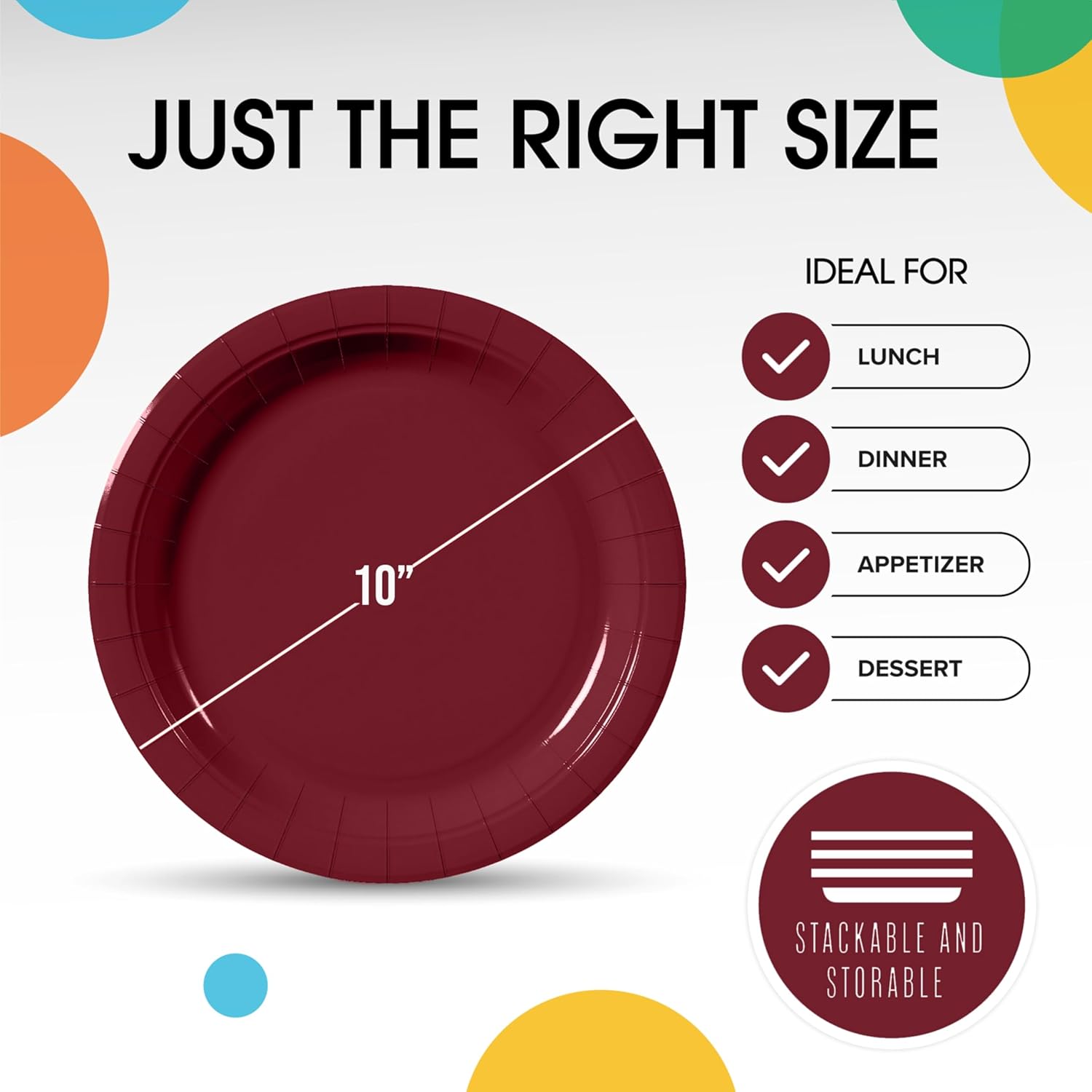 Exquisite Party Solids Burgundy Paper Plates Disposable Heavy Duty 10 Inch Burgundy Disposable Plates For Party 50 Pcs Heavy Duty 350 GSM, Birthday Supplies