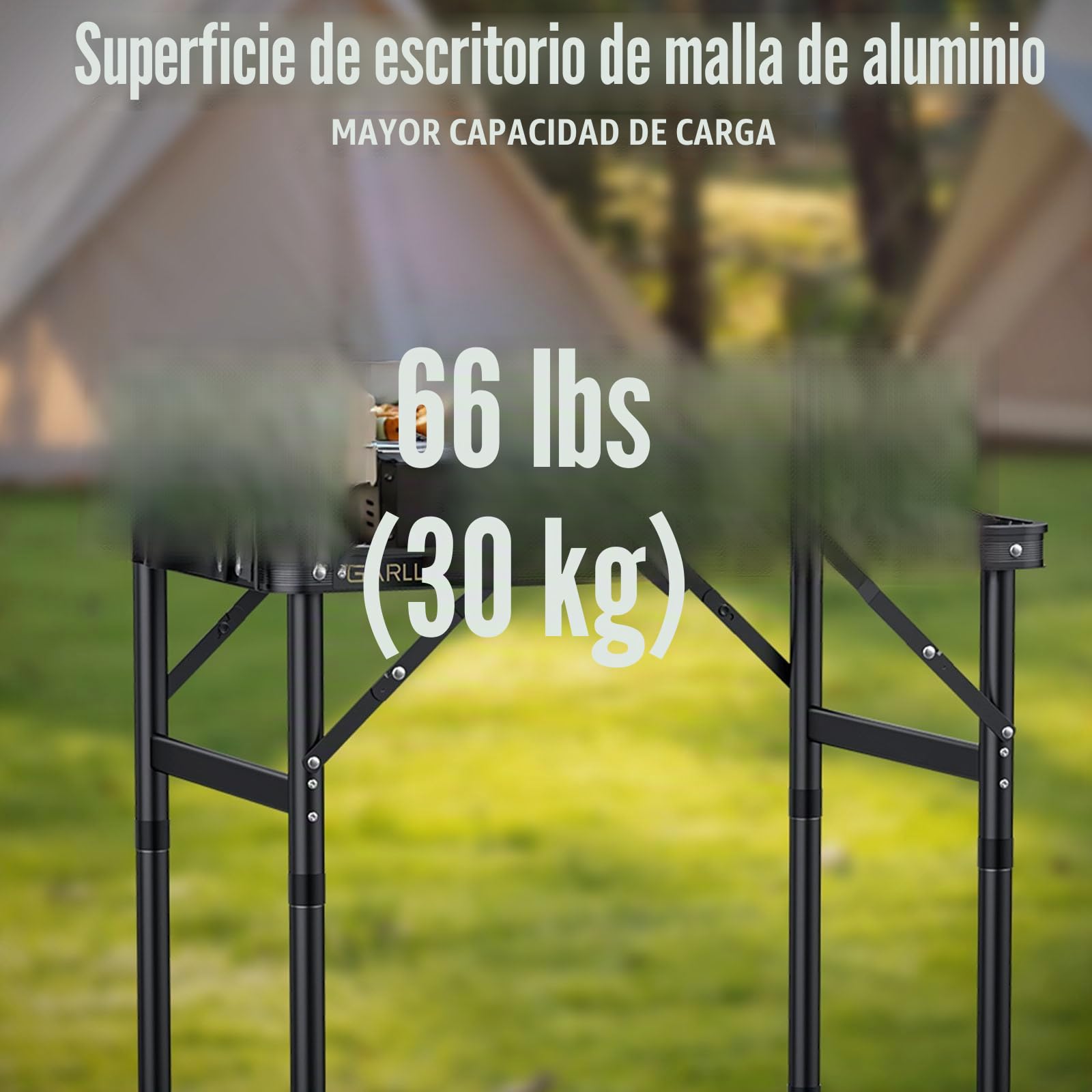 GARLLEN Mesa Plegable para Barbacoa, Mesa de Camping 3 Altura Ajustable Mesa de Picnic de Aluminio Portátil Estable 58 * 40 * 70cm