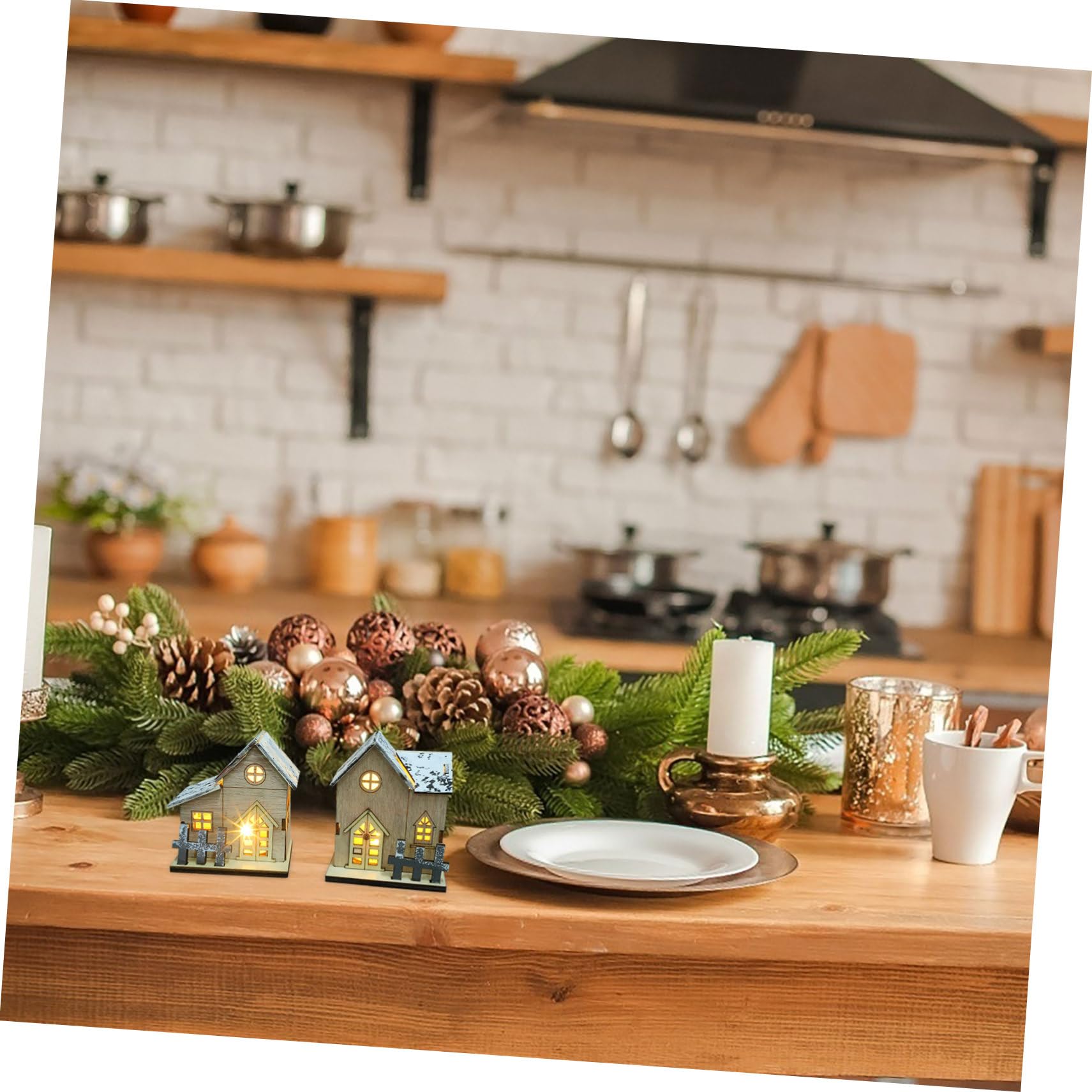 Cabilock 4 Set Luci Natalizie in Legno Gonfiabili Natalizi Solare Addobbi Natalizi per Ufficio Decorazioni Natalizie per Ufficio Luminosa Casa in Legno di Natale Baite Luminose 2 Pezzi * 4