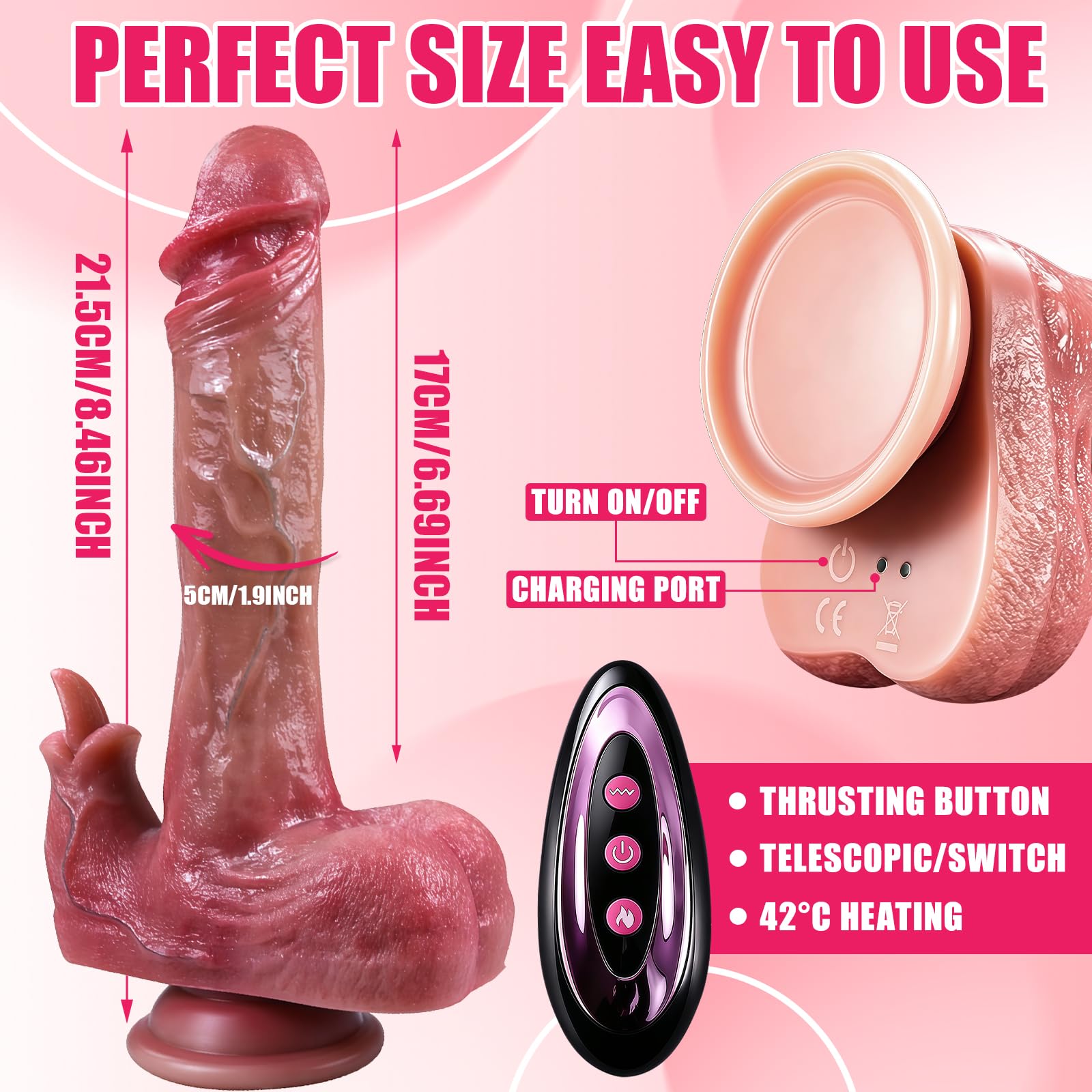Consolador con Lengua Oscilante y Ventosa | Estimulador Clitoriano y G-Punto 2 en 1 | 10 Vibraciones, 5 Modos de Lengua y Calor | Silicona Médica Impermeable