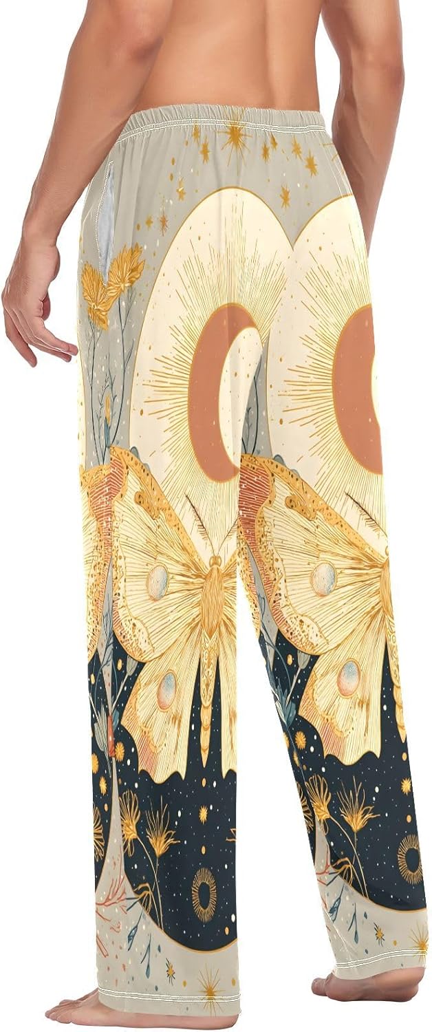 ALAZA Butterfly Moon Star Dandelion Men's Pajama Pants Men Cotton Pajama Bottoms with Pockets, S