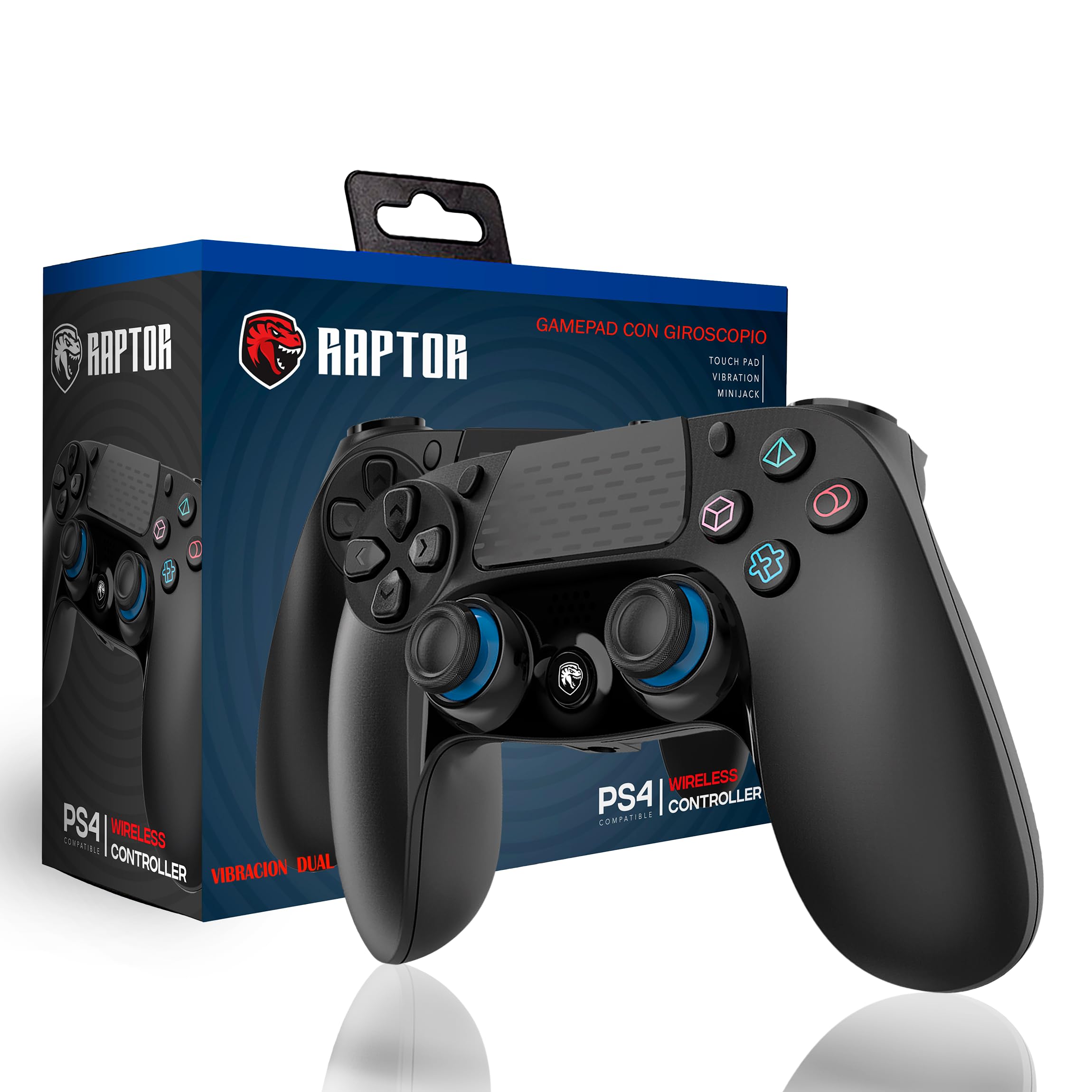 Mando Inalambrico Bluetooth Negro compatible con PS4 PS3 PC Android Windows gamepad 6 ejes con vibración doble Luz LED Joystick tactil recargable compatible juegos Shooters Dualshock