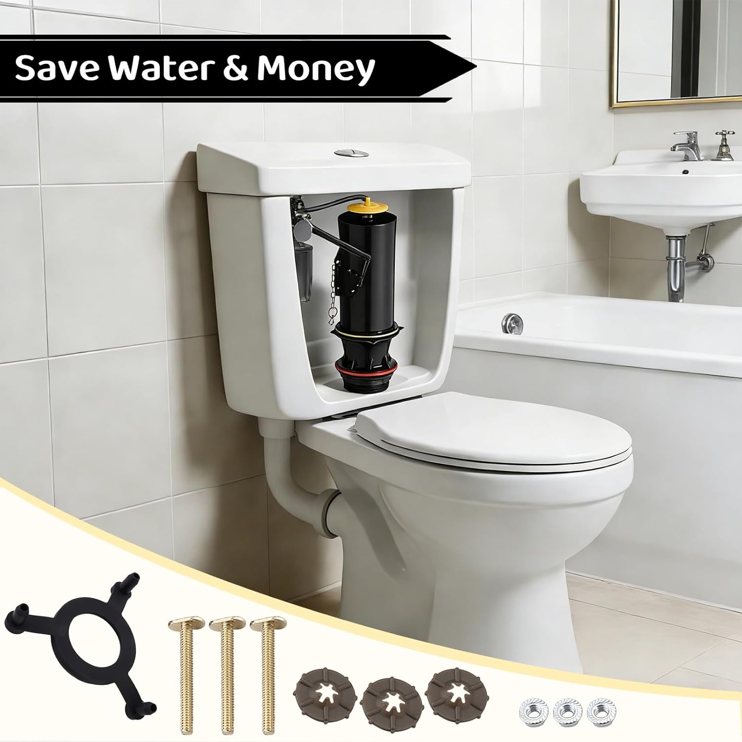 Toilet Flush Valve Kit Compatible with Kohler K-1117210 1.28 GPF, Replaces GP51487 Tank Bolt, Complete Toilet Repair Kit with Bolts Gaskets Hardware