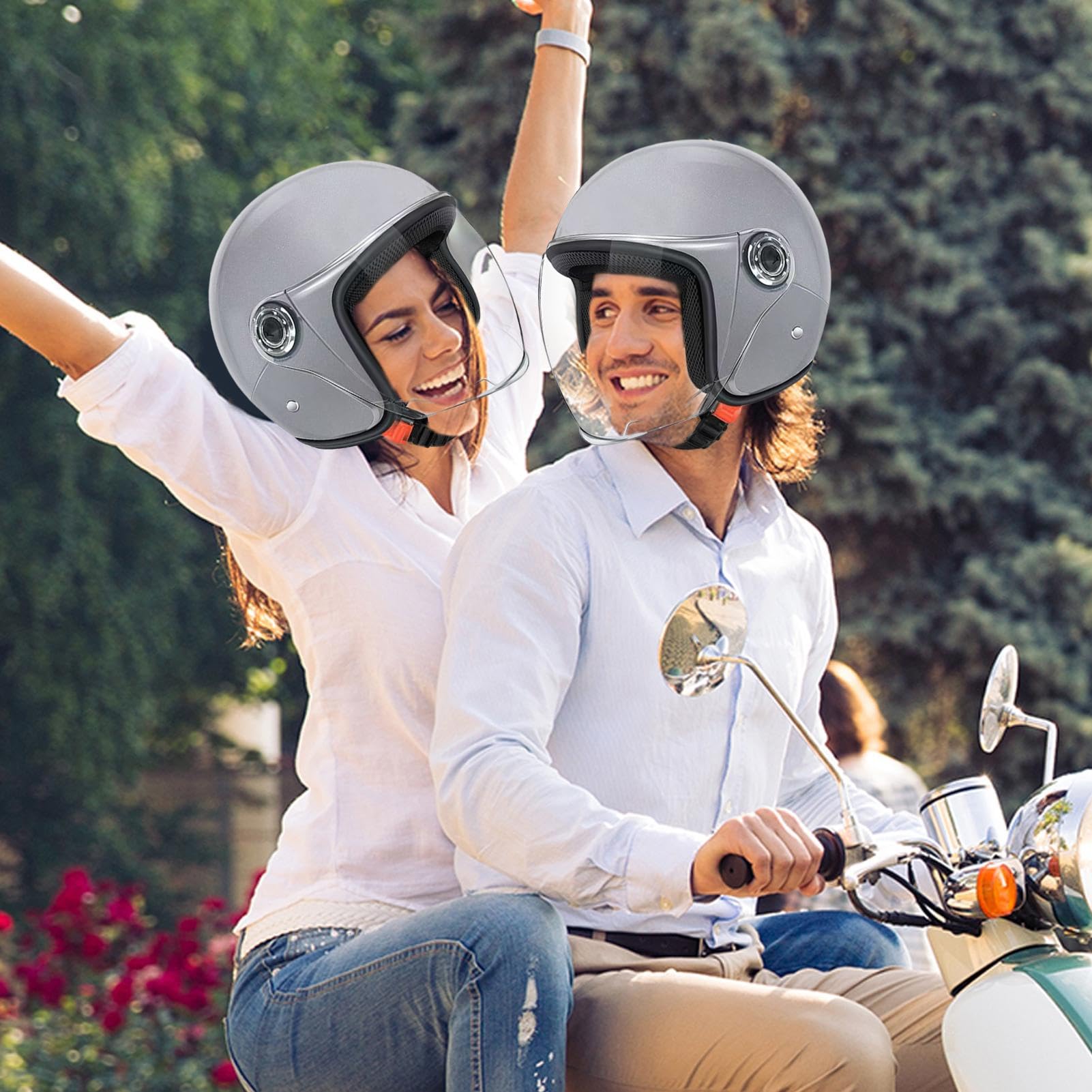 Casco Motociclista Grande, Casco Aperto per Adulti, Equipaggio Protettivo con Visiera per Avventura Pendolarismo Scooter Sportivo