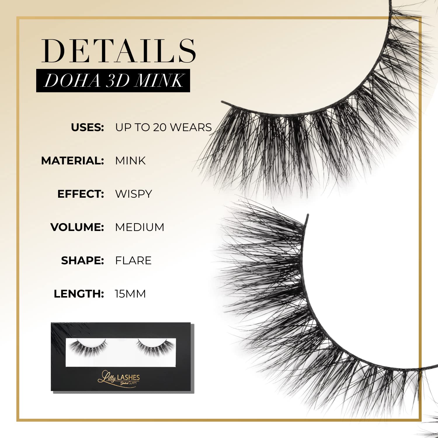 Lilly Lashes Doha 3D Mink Lashes, The Original Lilly Lash for Wispy & Natural Look, Reusable Eyelashes up to 25x, Fluffy Eyelashes, Strip Lashes, Lash Glue not Included