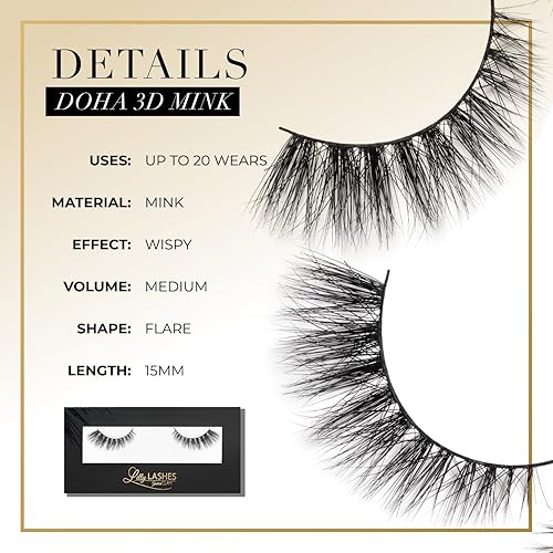 Miniatura 4 de Lilly Lashes Doha Pestañas de visón 3D, la Lilly Lash original para un aspecto esponjoso y natural, pestañas reutilizables hasta 25 veces, pestañas