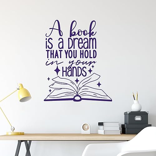 Miniatura 4 de Vinilo adhesivo de pared Sueño Aprender libro Palabras Citas Biblioteca Pegatinas Mural Decoración grande (g7748) Negro