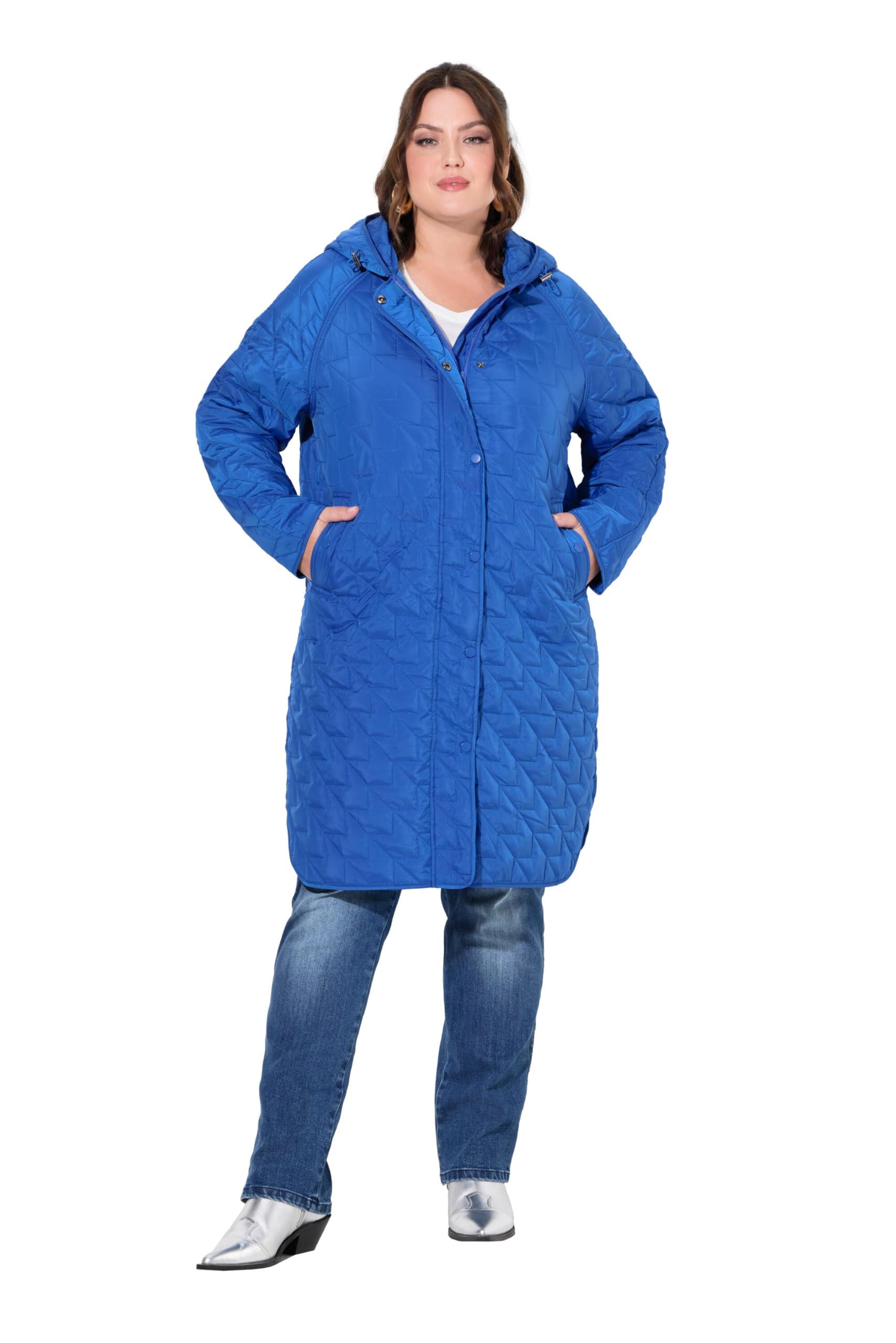 Ulla Popken Damen große Größen Übergrößen Plus Size HYPRAR Leichtstepp-Mantel, wasserabweisend, Kapuze 824568