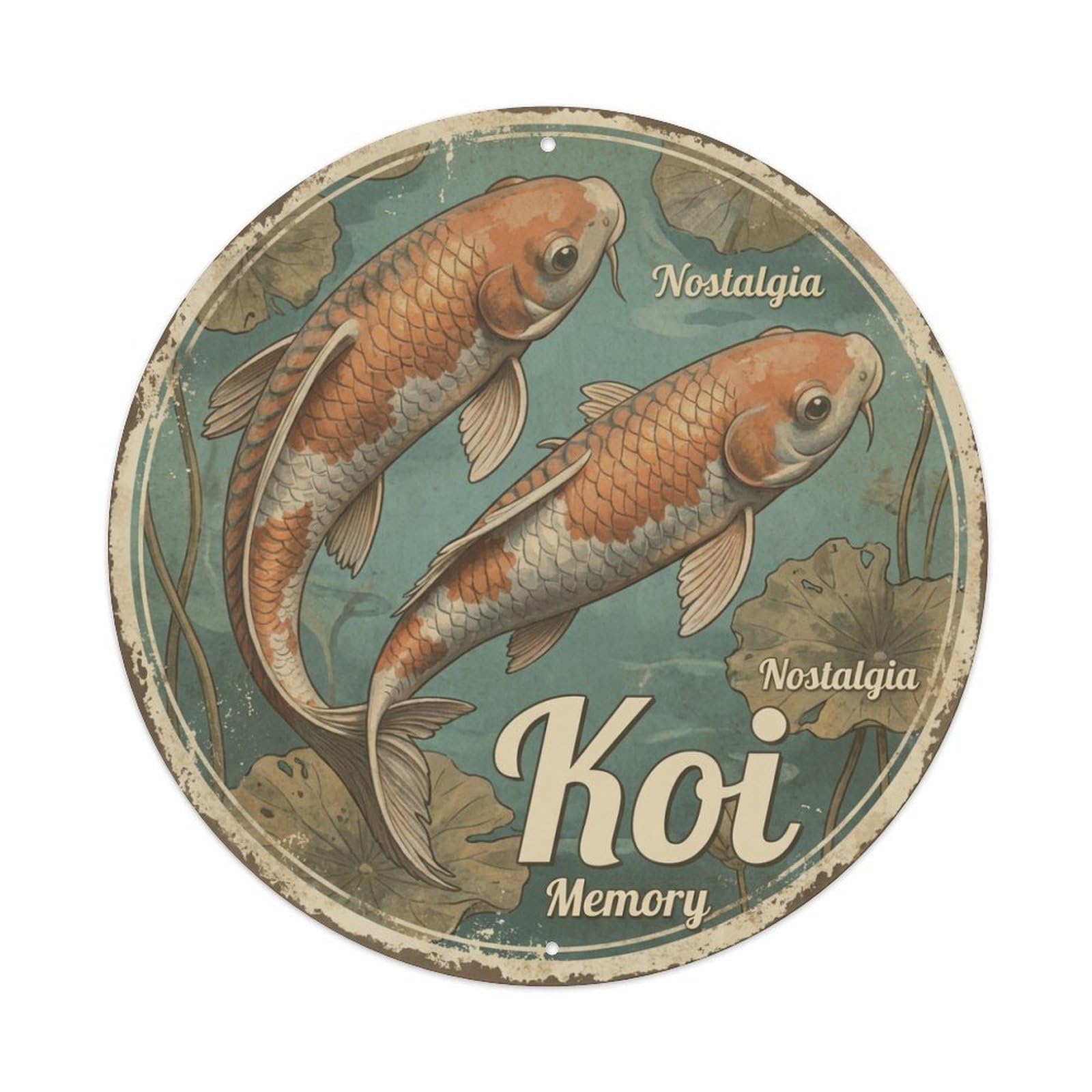 Tgrcjimh Style Metal Tin Sign Koi Fish Refined Elegant Japan Retro Ukiyo-E