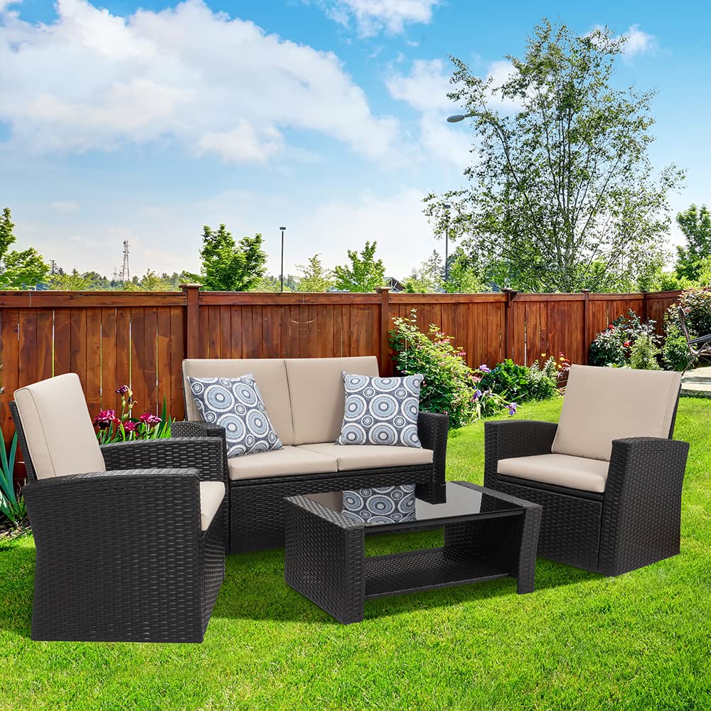 Shintenchi 4Piece Outdoor Patio Furniture Set, Wicker Rattan Sectional