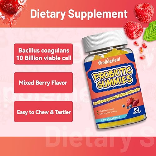 Miniatura 5 de Gomitas probióticas para la salud digestiva  10 mil millones de UFC Bacillus Coagulans  Veganas y sin OMG  Apoyo inmunológico y digestivo para