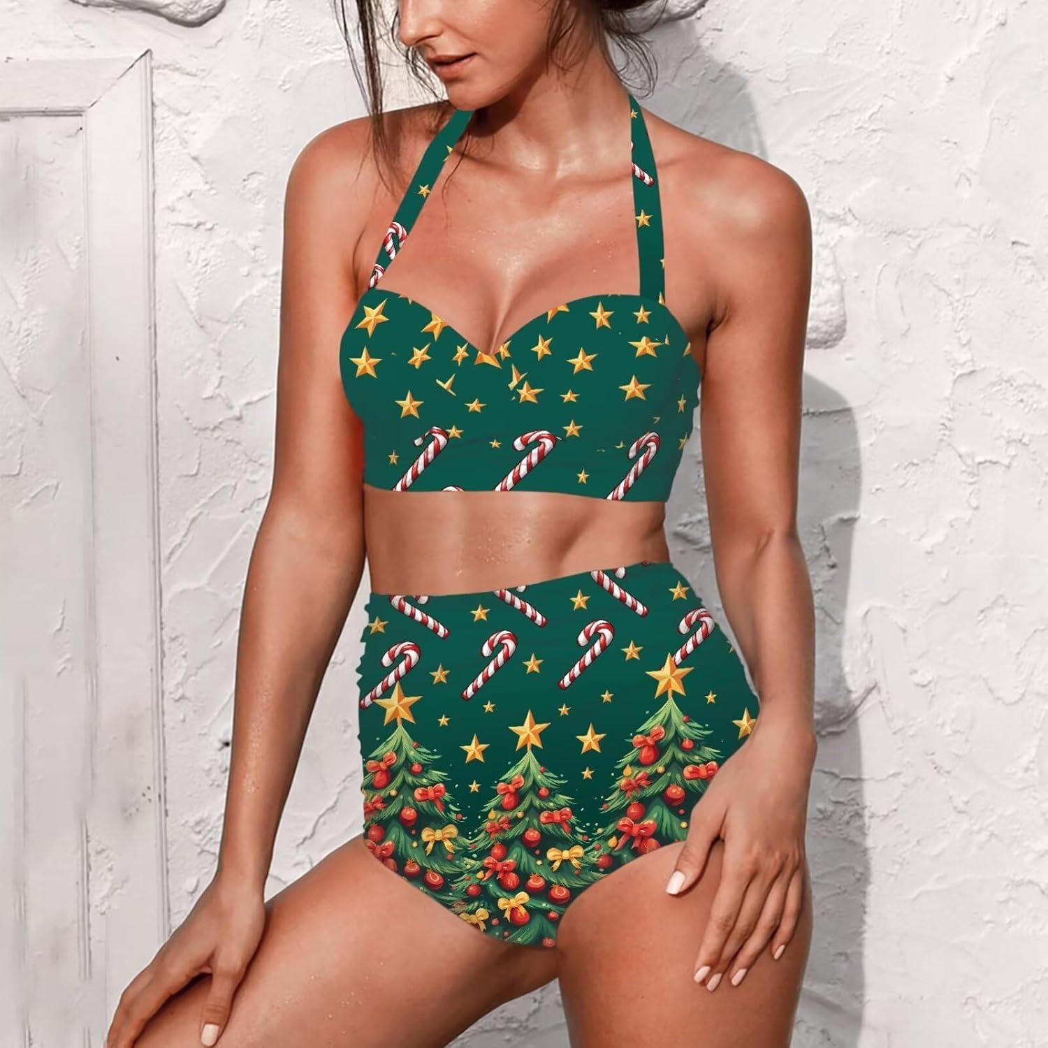 Women's Bikini Set Two Piece Halter Top Bottom Sexy Padded Swimsuit Plus Size Quick-Dry Bathing Suits